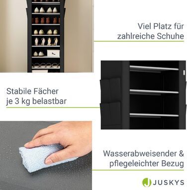 Тумба для взуття Juskys L 9 рівнів, 45 пар взуття, тканинне покриття, водовідштовхувальне покриття, вставна система (середня, чорна)