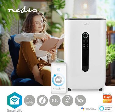 Осушувач повітря Nedis SmartLife Wi-Fi 20 л/добу Осушення/Безперервне/Сухе прання/Вентиляція Apple Store/Google Play Регульований гігростат 195 м/год