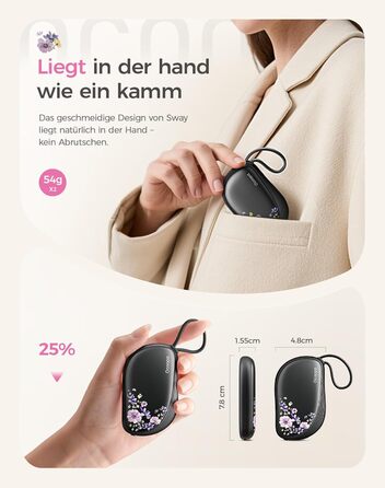 Електричні грілки для рук Ocoopa 2 шт. з дизайном гребінця, багаторазові, 4000mAh, ультратонкі (1.5 см), підходять для рукавичок та кишень, подарунок на Різдво, для жінок, зимові аксесуари, UT5 Sway Wiesengeflüster (Ocoopa x Artist Edition) (Nachtgarten (