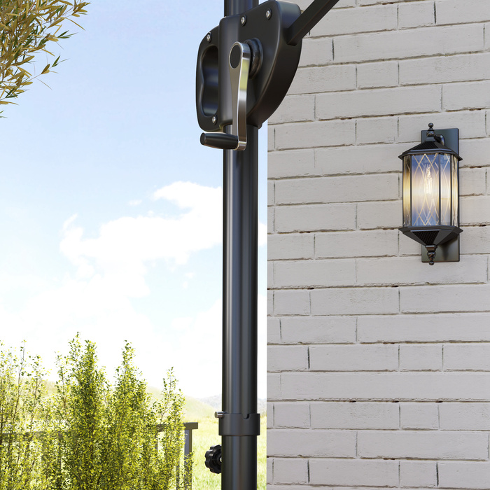 Відображуваний зонт для саду розміром 247 x 247 см з подвійним куполом, ручним механізмом, стійкою та водовідштовхувальним покриттям, темно-сірого кольору.