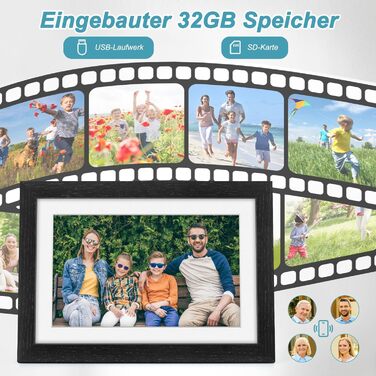 Цифровий рамка для фотографій з дерева, Wi-Fi, 32GB, 10.1 дюйма, IPS сенсорний екран, Frameo APP, подарунок, дуб (чорний дуб)