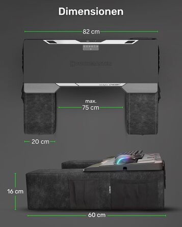 Couchmaster CYCON³ Black HORIZONLIGHT – стіл для ноутбука для геймінгу, чорний, з USB-хабом