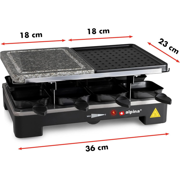 Гриль Alpina Raclette - зі сковорідками і лопатками - 1400 Вт - 8 персон, 8711252182247