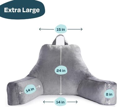 Підлогове крісло-подушка Linenspa з піною з пам'яті, спинка для читання, ігор, перегляду телевізора – крісло-подушка для ліжка з підлокітниками, ідеально для гуртожитків (X-Large, Сірий)