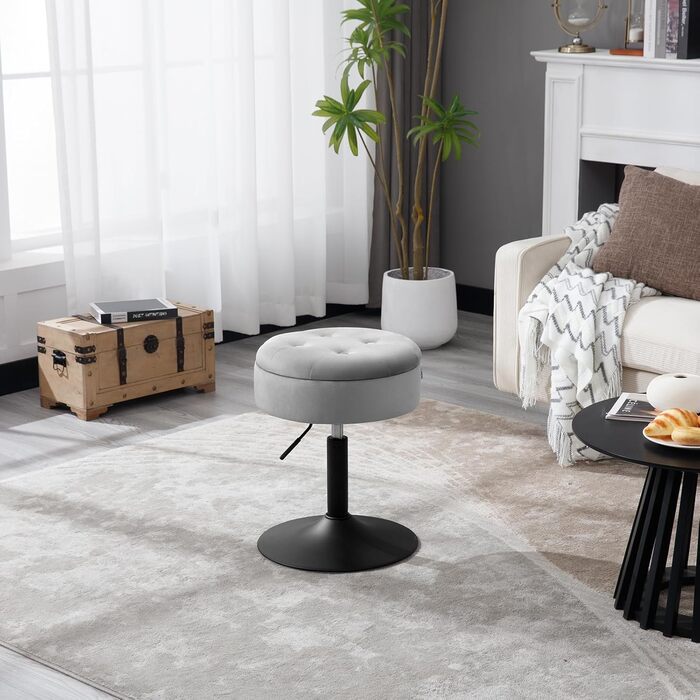 Крісло для туалетного столика WOLTU BH329sz-1, сіре, з оббивкою з велюру, з місцем для зберігання, регульоване по висоті, 360° обертання