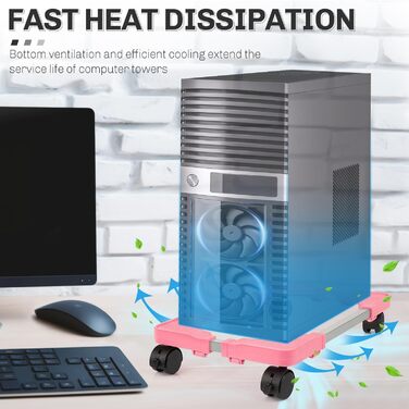 Підставка для ПК Liitrton Mobiler, регульована, на коліщатках, для більшості комп'ютерів (білий, рожевий)