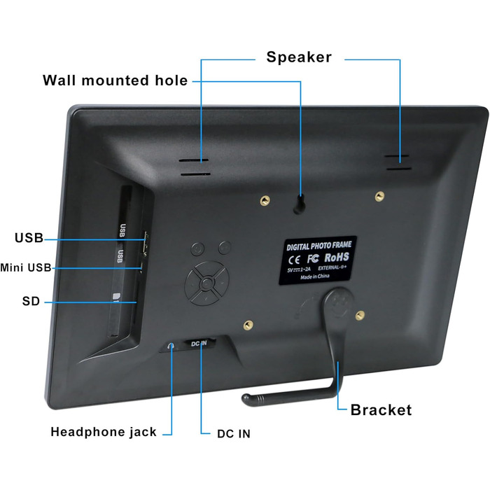 Цифровий фоторамка TSITSC 8.7 дюйма, IPS-дисплей 1024*768, календар, музика, фото/відео програвач, підтримка USB/SD, з пультом дистанційного керування (Чорний)
