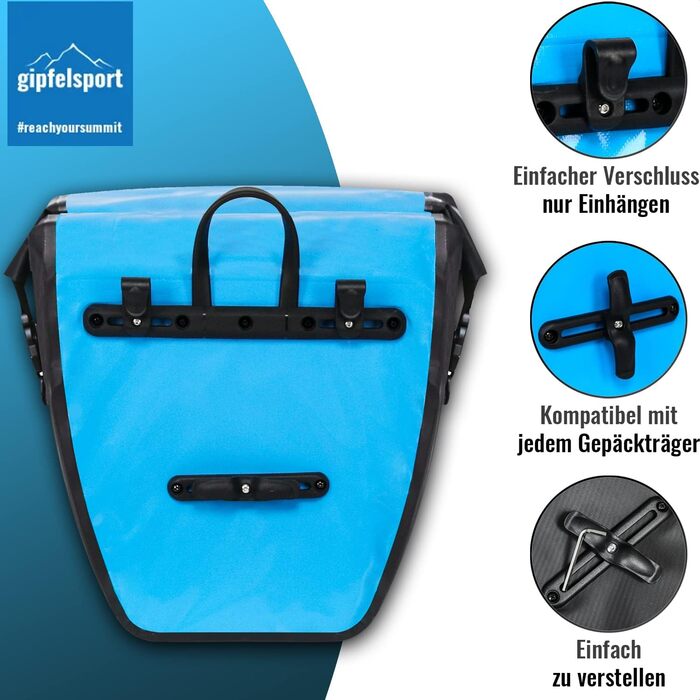 Багажна сумка I Кофри, сідельні сумки з 21 л об'ємом I Водонепроникний, світловідбиваючий, (синій)