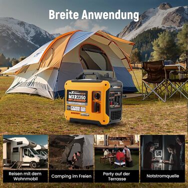 Інверторний генератор maXpeedingrods 2000W, бензиновий, 4-тактний з USB та 230V, цифровий дисплей, компактний, для кемпінгу та подорожей