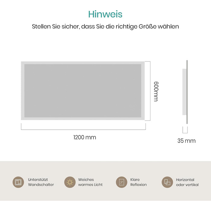 Дзеркало для ванної кімнати EMKE® з підсвічуванням 80x60 см, тепле біле світло 3000K, вимикач, вертикальна/горизонтальна установка, IP44, енергозберігаюче