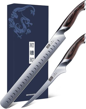 Набір кухонних ножів HOSHANHO 7 предметів: професійний набір з японської сталі з високим вмістом вуглецю, ультрагострі ножі з ергономічними ручками з паккавуда (2 ножі для обробки м'яса)