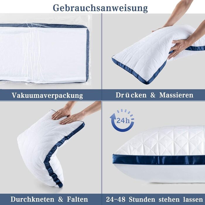 Подушки для сну 40x80 см, 2 шт. - ортопедичні подушки для тих, хто спить на боці з мікрофібровою начинкою, дихаючі, м'які та підтримують. Колір: морська хвиля