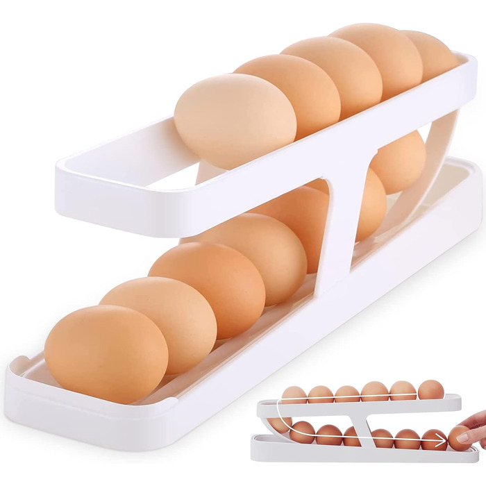 Підставка для яєць для холодильника, складна підставка для яєць, двошарова підставка для яєць, автоматичний дозатор для яєць, компактна підставка для яєць для холодильника (біла)