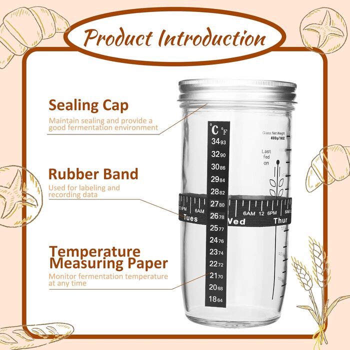 Набір для бродіння та випікання хліба: корзинка 25 см, набір 7 предметів, скляна тара 700 мл, 100% натуральний ротанг