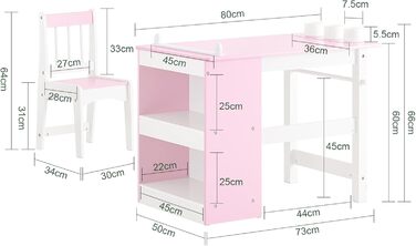 Дитячий стіл SoBuy з табуретом, комплект меблів для дитячої кімнати, ігровий та навчальний стіл для дітей, рожевий (80x66x50 см)