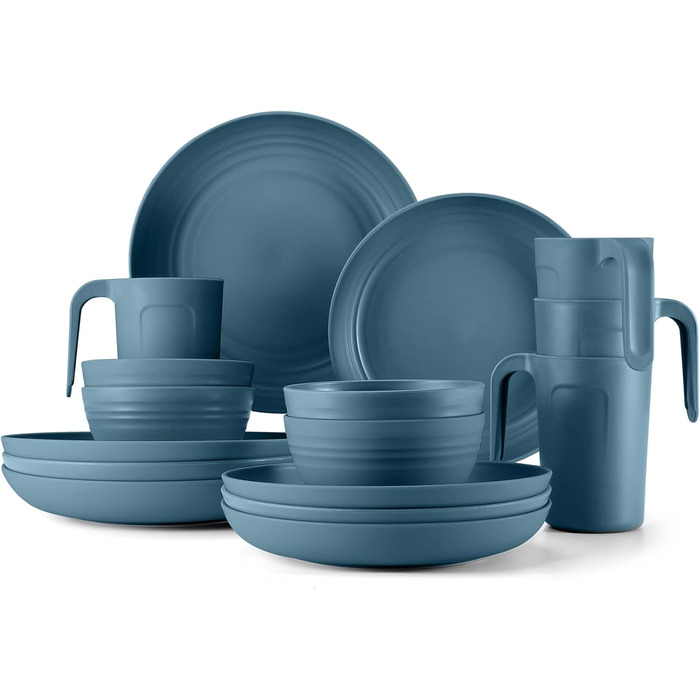 Набір посуду Odoland на 4 особи, 17 предметів: тарілки, миски, чашки (блакитний)