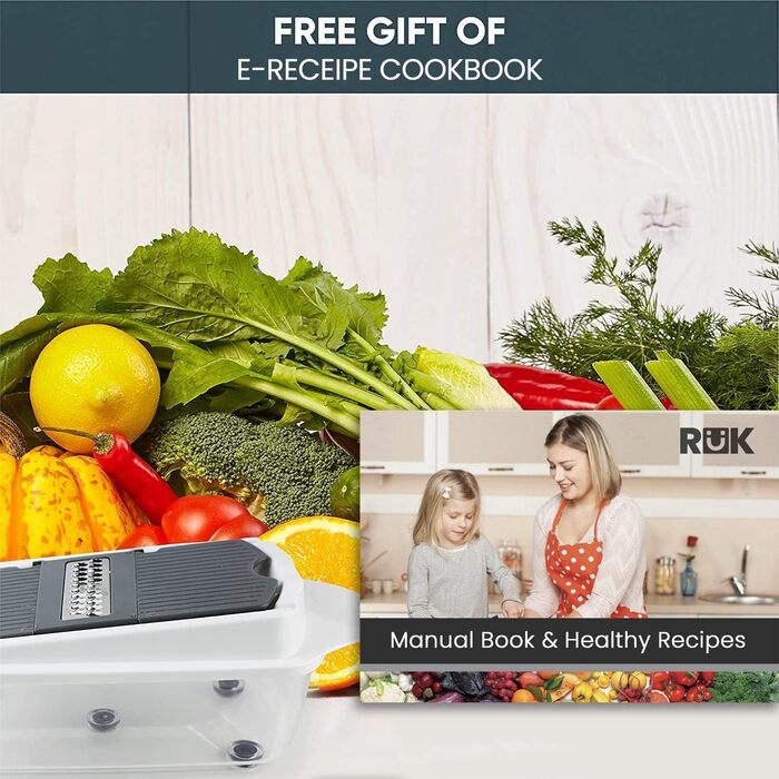 Набір для нарізання овочів RüK 22-в-1: слайсер, нарізувач, тертка, нарізувач цибулі - білий