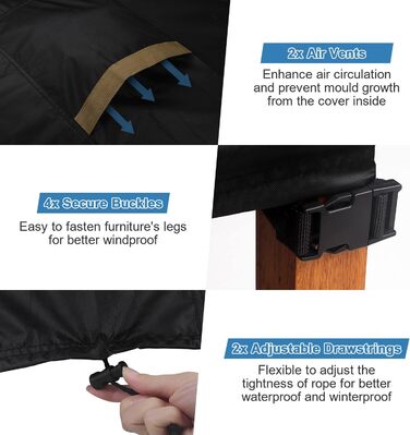 Водонепроникний чохол для садово-патіо меблів VANSHEIM 60x60x60 см / 190x140x71 см, захисна накривка для столу та сидінь