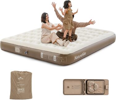Надувна матрац Naturehike для 2 осіб з електричним насосом, 200x150x25 см. Самостійно надувний, преміум-якість, для кемпінгу та дому. Колір: коричневий