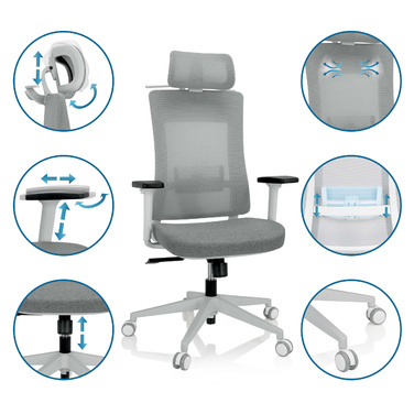 Офісне крісло COMFIO WMH з сірої сітчастої тканини / тканини hjh OFFICE