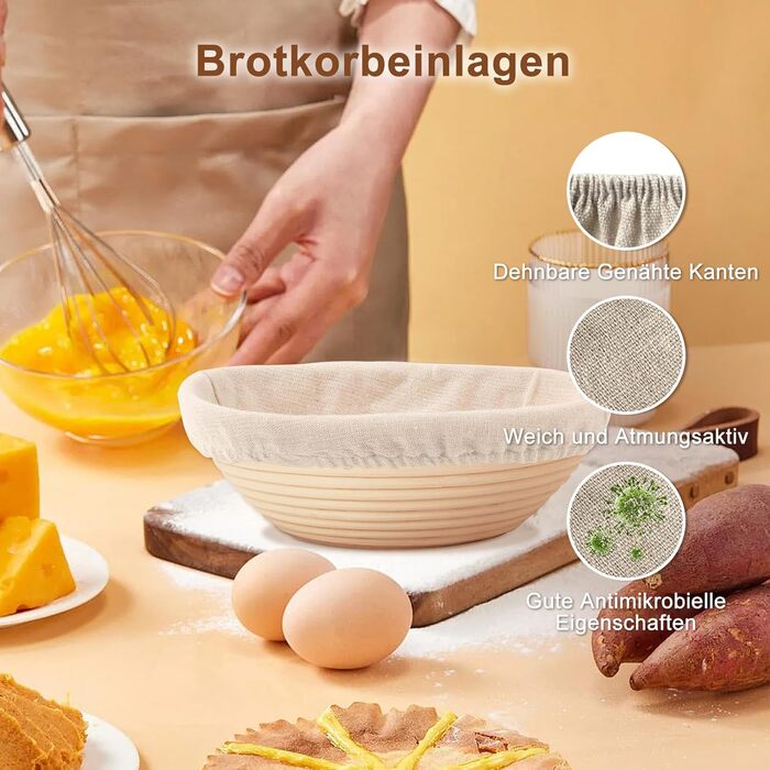 Набір для бродіння тіста Gärkorb: 23см кругла та 25см овальна корзини + 6 інструментів для випічки. Ідеально для професіоналів та любителів.