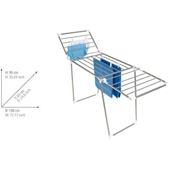 Професійна одномісна сушарка WENKO, дуже вузька сушарка для білизни, для балкона і ванни, довжина сушки 5,5 м, Нержавіюча сталь, 87 x 79 x 39 см, матова (90 x 63 x 196 см)