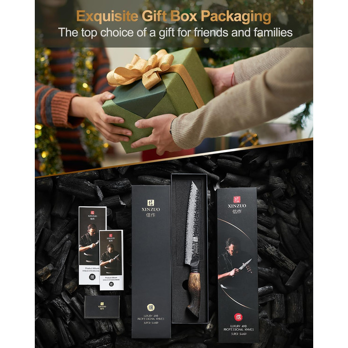 Ніж кухарський XINZUO Damaststahl серії Mo, 19.3 см - професійний, з лезом з дамаської сталі, кухонний ніж, мультифункціональний, з ергономічною ручкою з білого дуба