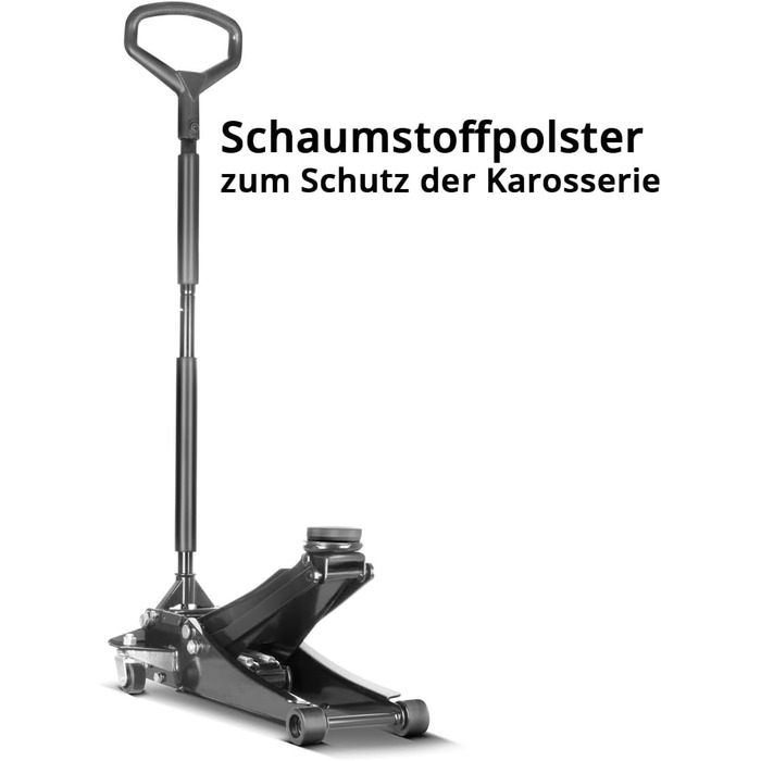 Гідравлічний домкрат Stahlwerk 3т низькопрофільний 73-500мм з гумовими колесами та поворотним руків'ям