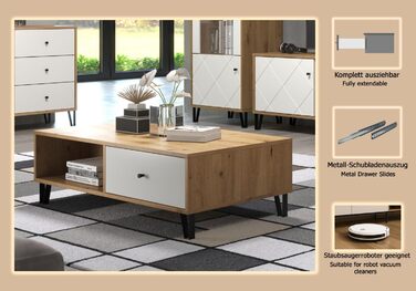 Тумба Trendteam Smart Living Touch з масиву дуба Artisan/білий колір - комод з 2 дверцятами та 4 відділеннями (110x37x60 см)