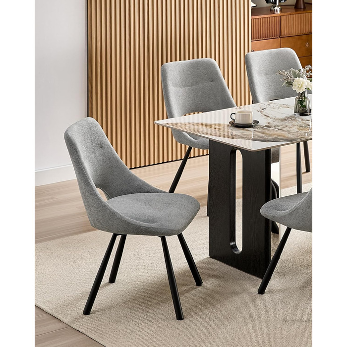 LEWE Комплект з 6 обертових стільців для їдальні, кухонних, вітальні та спальні, ергономічні, без підлокітників, з тканини кашемір (сірий)