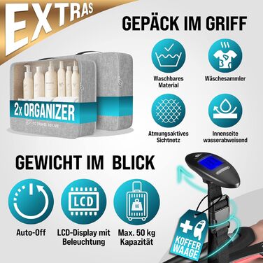 Набір валіз Monzana® 4шт з косметичкою, колір рожевий - M, L, XL - з замком, органайзером та вагами. З гелевими ручками, подвійними колесами, ніжками, телескопічною ручкою, валіза-троль, валіза з жорстким корпусом, багажний набір