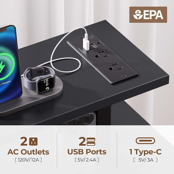 Ігровий стіл Seventable з LED підсвіткою, розетками та USB портами, висувними ящиками, підставкою для клавіатури та монітора - чорний, 140 см