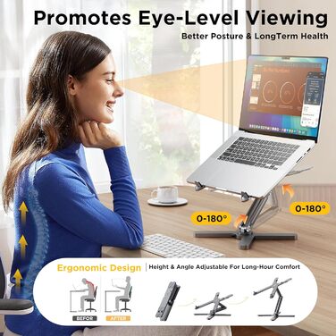 Підставка для ноутбука FoldWise X - алюмінієва, регульована, 360° - для 11-18 дюймів