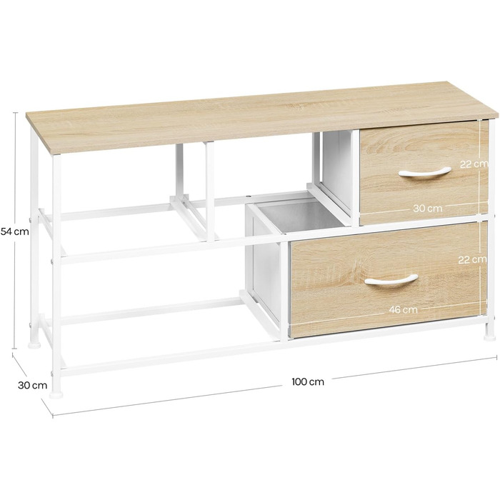 Комод WOLTU з 5 висувними ящиками з тканини, шафа-комод, тумба під TV, для вітальні, спальні, передпокою, з металевим каркасом та ДСП, білий, SSK005ws, білий (світлий дуб + білий, 5 тканинних ящиків)