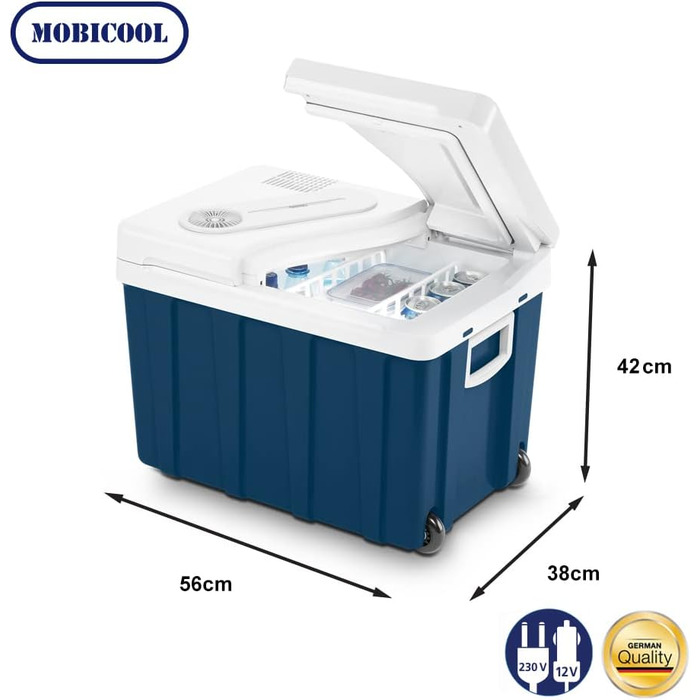 Автомобільний холодильник Mobicool MQ40W 39л, 12/230V, з колесами, блакитний - для авто, човна, кемпера