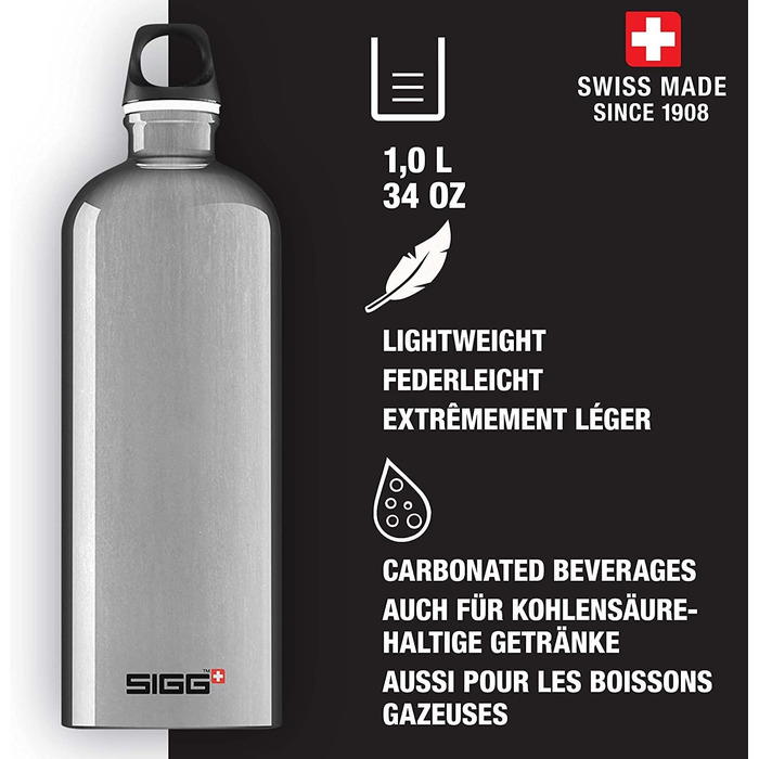 Вулична пляшка для пиття SIGG Traveller (1 л), екологічно чиста і герметична пляшка для пиття для піших прогулянок, легка спортивна пляшка для пиття з алюмінію (Alu)