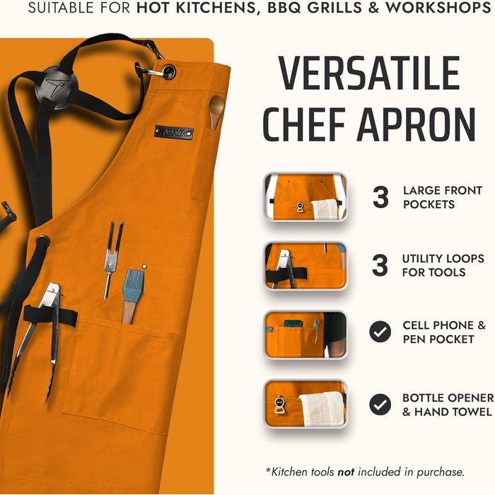 Фартух кухонний Asaya для жінок та чоловіків + рушник та відкривачка для пляшок – 284 мл, канвас (помаранчевий/червоний, зигзаг (Sunset Chevron))