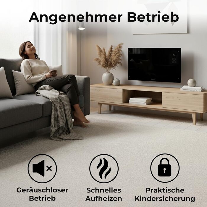 Konvektor KLAMER Pro 2500W з Wi-Fi, керуванням через додаток та таймером, ECO-режим, захист від замерзання, LED-дисплей, захист від перегріву, для дому та спальні, настінний/підлоговий, білий/чорний