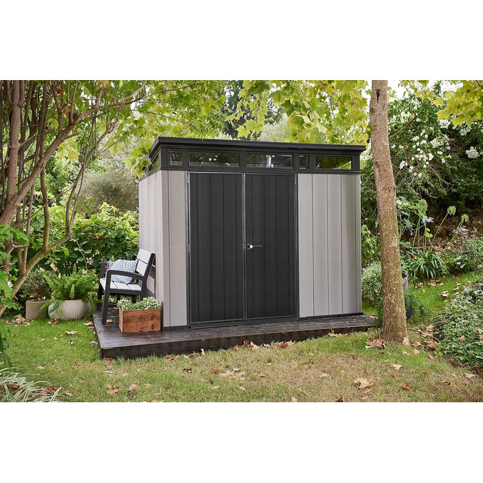 Садовий будинок Keter Artisan Gerätehaus 214x218x226 см, сірий (9x7) – вуличний, з підлогою, односхилий дах, подвійні двері та вікна, для зберігання речей на вулиці, 8,3 м³