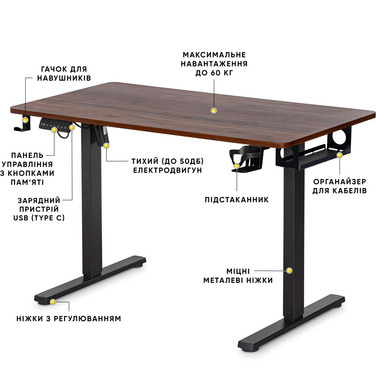 Стіл Mealux PowerDesk Lite Walnut з електрорегулюванням висоти (арт. EVO-201 Lite Walnut /B)