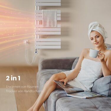 Електричний рушникосушар EMKE з термостатом, 1320x500 мм, білий, 800W