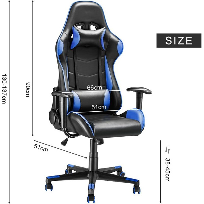 Ігрове крісло Офісне крісло Ергономічне крісло для ПК Комп'ютерне крісло Стілець Стілець (чорний) (синій)