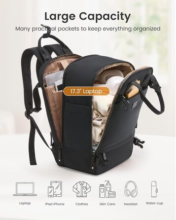 LOVEVOOK Рюкзак для ручної поклажі для жінок, великий, для ноутбука 17.3 дюймів, водонепроникний, для подорожей, ділових поїздок, у літак, світло-рожевий