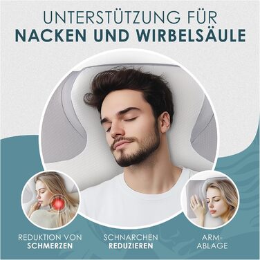 Ортопедична подушка Nachtengel – ергономічна подушка для шиї з Memory Foam, проти хропіння, підтримка шиї для тих, хто спить на спині, животі та боці, біла та сіра