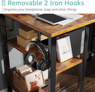 Комп'ютерний стіл Lufeiya з 4 висувними ящиками та полицями для зберігання. Сучасний стіл для дому, офісу, спальні, для студентів, під ПК. Рустичний коричневий, 119,4 см