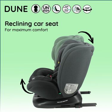 Автокрісло Nania Dune 0-36 кг, I-SIZE, 360° обертання, Isofix, регульована спинка та підголовник, сіре