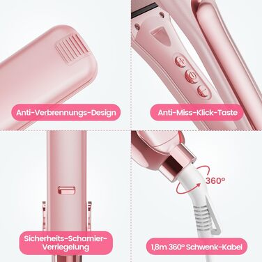 Випрямляч для волосся 2-в-1 Dekuri: випрямлення та завивання, титанова пластина, швидкий нагрів 30с, LED дисплей, іонізація, 120-230°C, чорний/рожевий