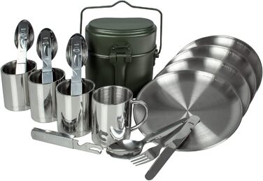 Посуд Black Snake з плоскими кемпінговими тарілками з нержавіючої сталі та столовим посудом плюс набір чашок для 4 осіб