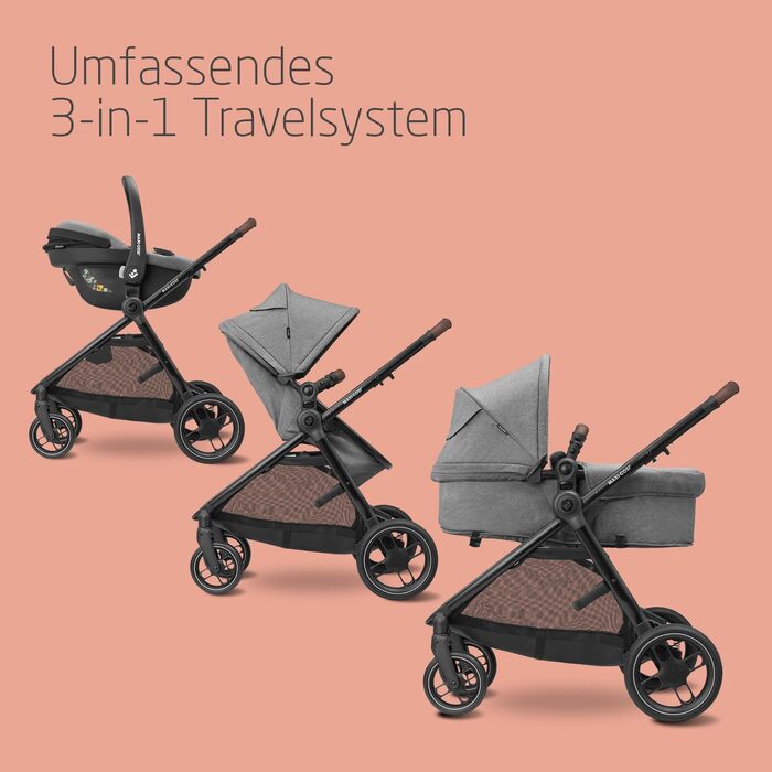 Дитяча коляска 3 в 1 Maxi-Cosi Zelia S Trio Grey з автокріслом CabrioFix S i-Size, 0-4 роки, до 22 кг, компактна, складна, з аксесуарами та пеленальною сумкою