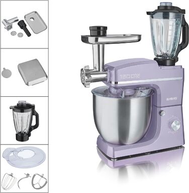 Кухонний комбайн HEINRICHS 3-в-1: міксер, м'ясорубка, кухонний прилад 1500W, 6 швидкостей, 1.5л чаша, 10л нержавіюча сталь (фіолетовий)